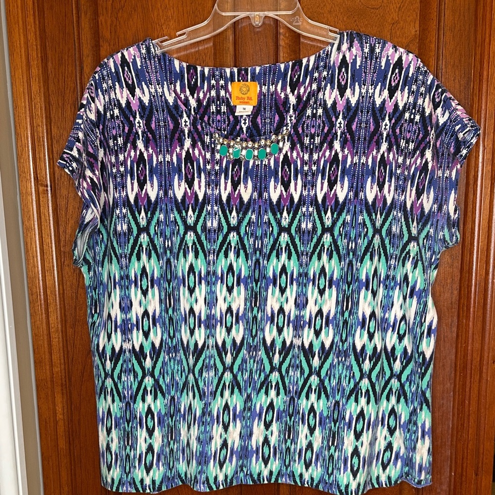 Ruby Rd. Blue and Purple Patterned Blouse - Picture 4 of 6